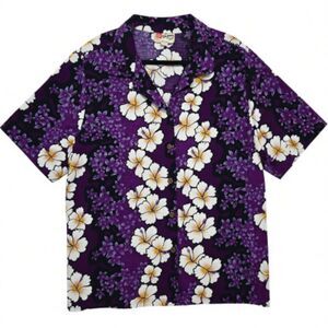 Vintage Hilo Hatties Hawaiian Original Floral Bowler Shirt Men 2XL Purple